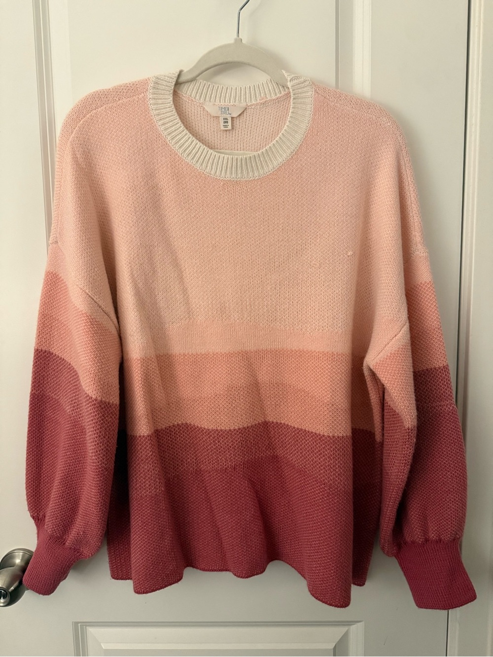 Time and Tru Pink Ombre Crewneck Sweater with Cream Trim